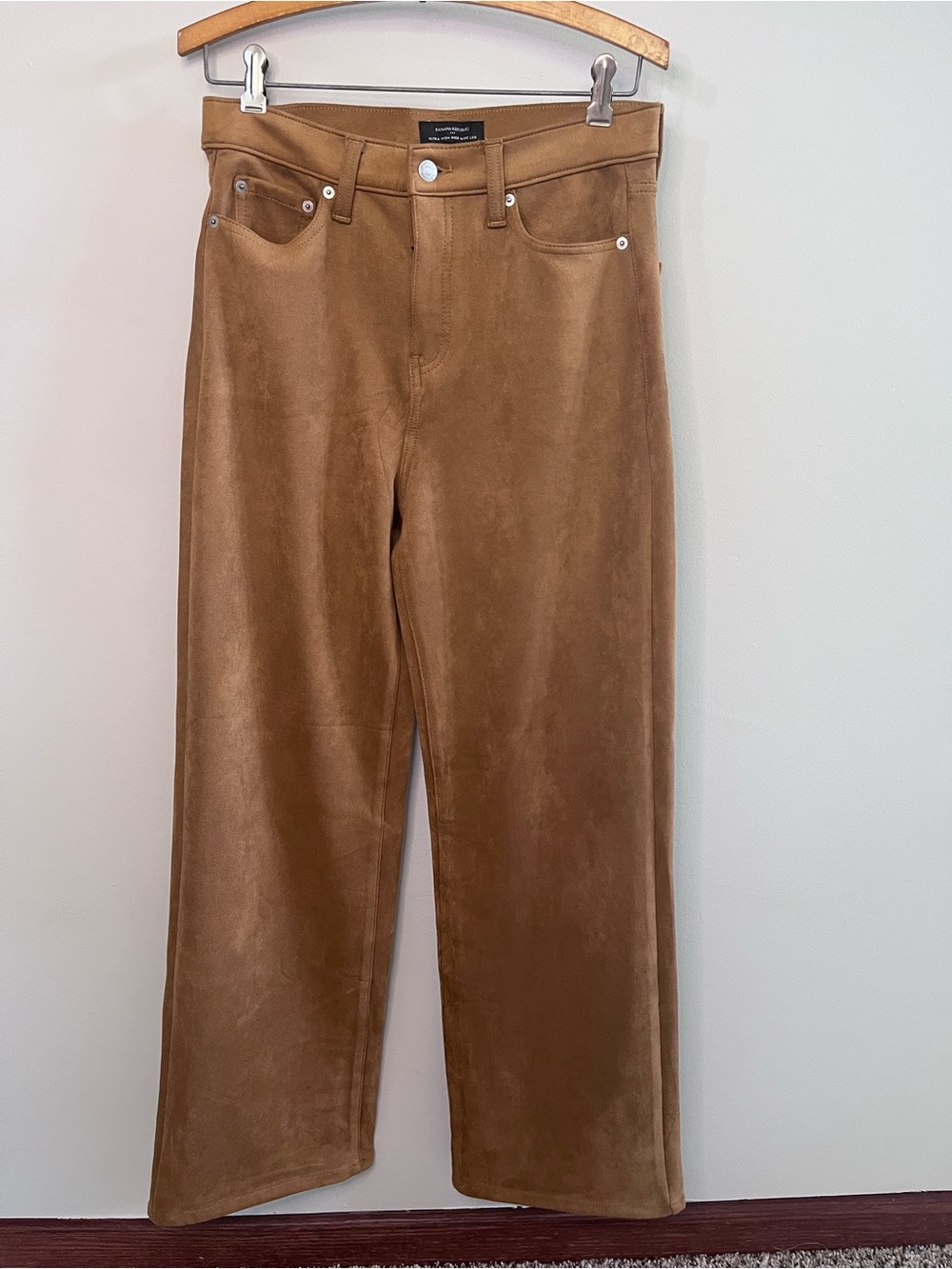 Banana Republic Ultra High-Rise Wide Leg Vegan Suede Pants Brown 27/4 Stretch